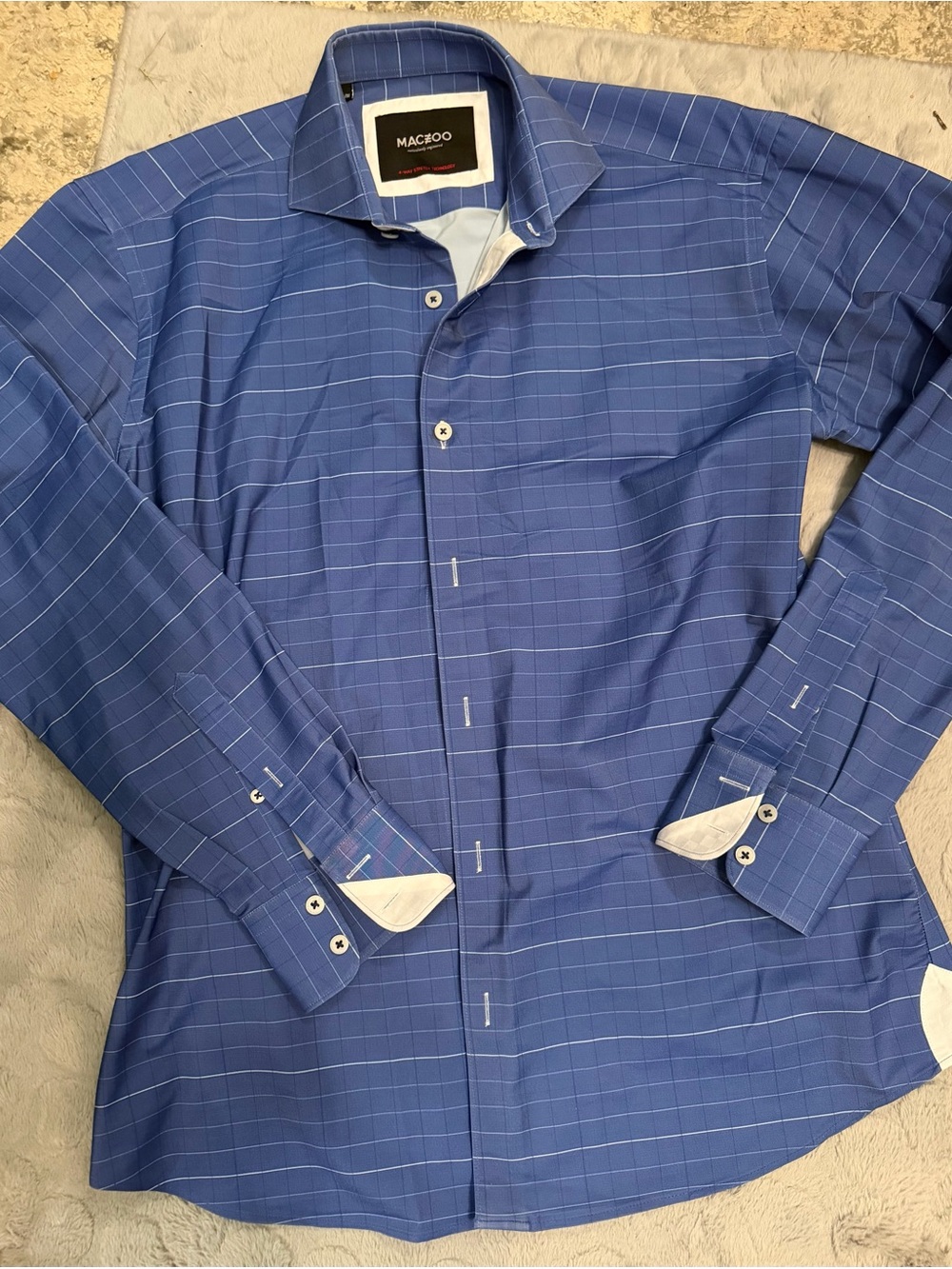 MACEOO Men's Blue Windowpane Dress Shirt size 3/M!